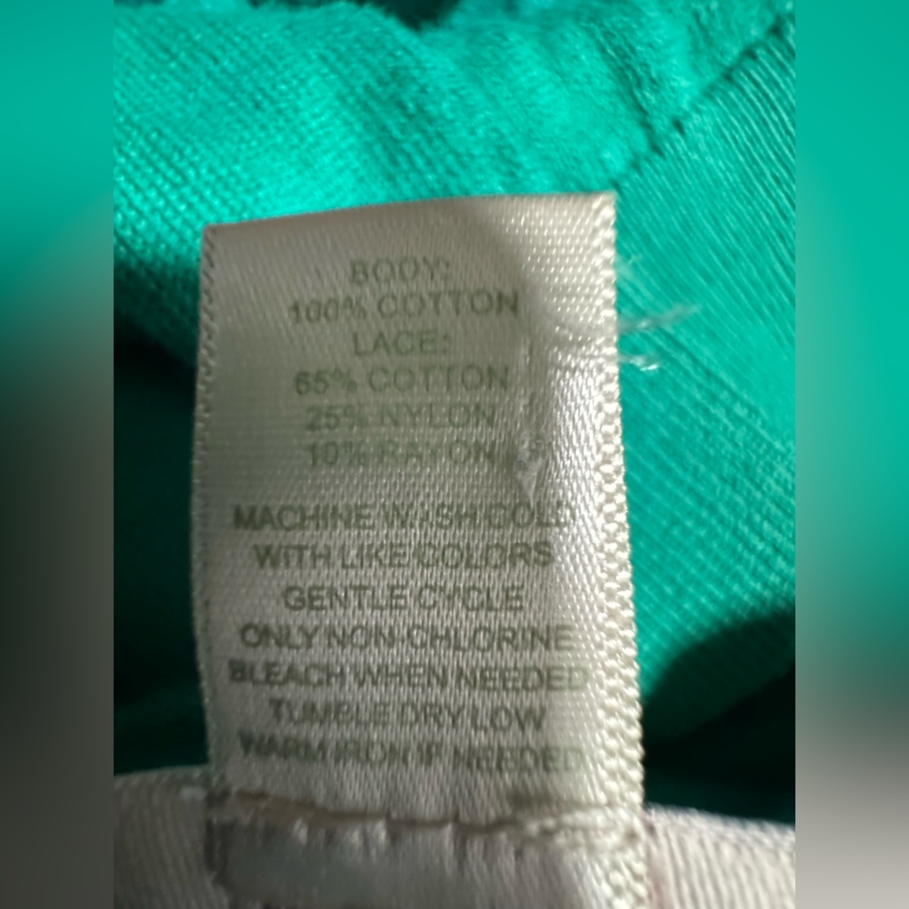 LOFT Vibrant Green Cotton w/Lace Overlay Knit Top Size L - Picture 9 of 9